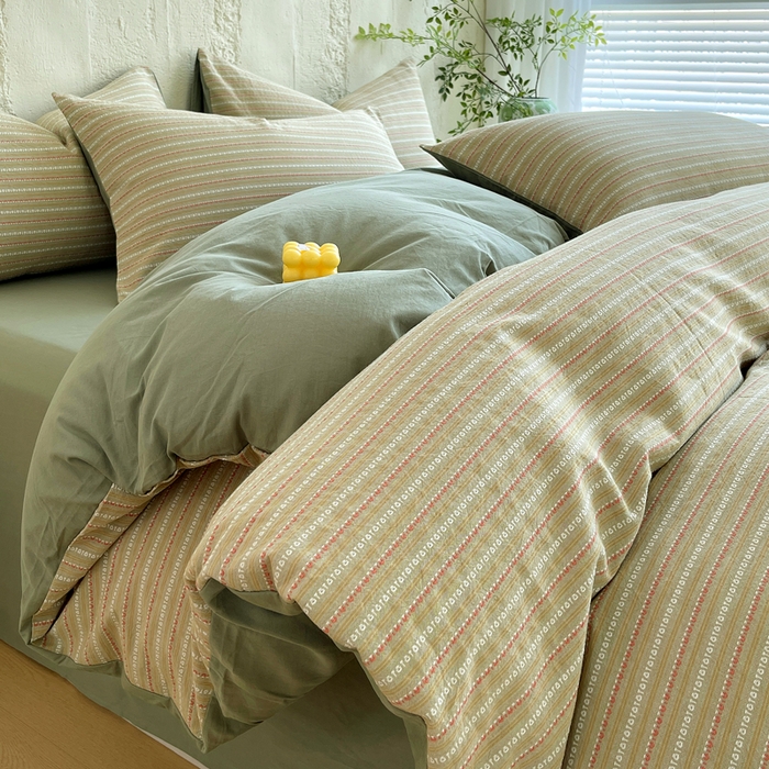 91家纺网 家纺一手货源 找家纺 （总）春皖家纺 2025春夏新款全棉纯棉色织提花斜纹水洗棉四件套