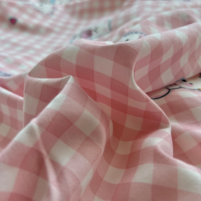 91家纺网 家纺一手货源 找家纺 原素 2025新款学生季双拼少女心水洗棉双层纱四件套 粉格西高地