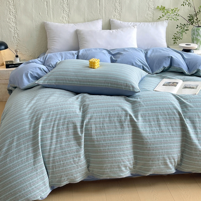 91家纺网 家纺一手货源 找家纺 （总）春皖家纺 2025春夏新款全棉纯棉色织提花斜纹水洗棉单被套 被套单件