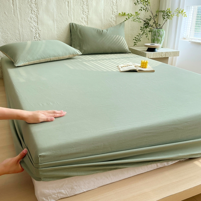 91家纺网 家纺一手货源 找家纺 （总）春皖家纺 2025春夏新款全棉纯棉色织提花斜纹水洗棉单床笠 床笠单件