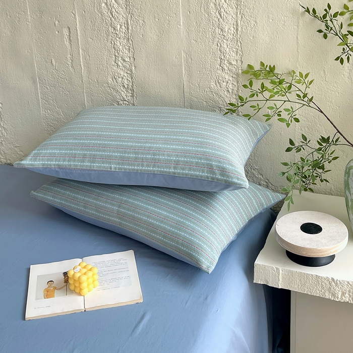 91家纺网 家纺一手货源 找家纺 （总）春皖家纺 2025春夏新款全棉纯棉色织提花斜纹水洗棉单枕套 枕套单件