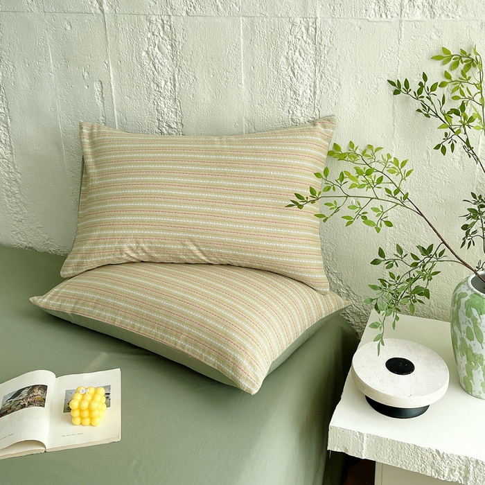 91家纺网 家纺一手货源 找家纺 （总）春皖家纺 2025春夏新款全棉纯棉色织提花斜纹水洗棉单枕套 枕套单件