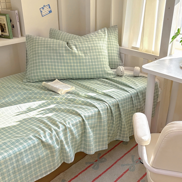 91家纺网 家纺一手货源 找家纺 百寐2025年全棉双层纱床单 薄荷苏打