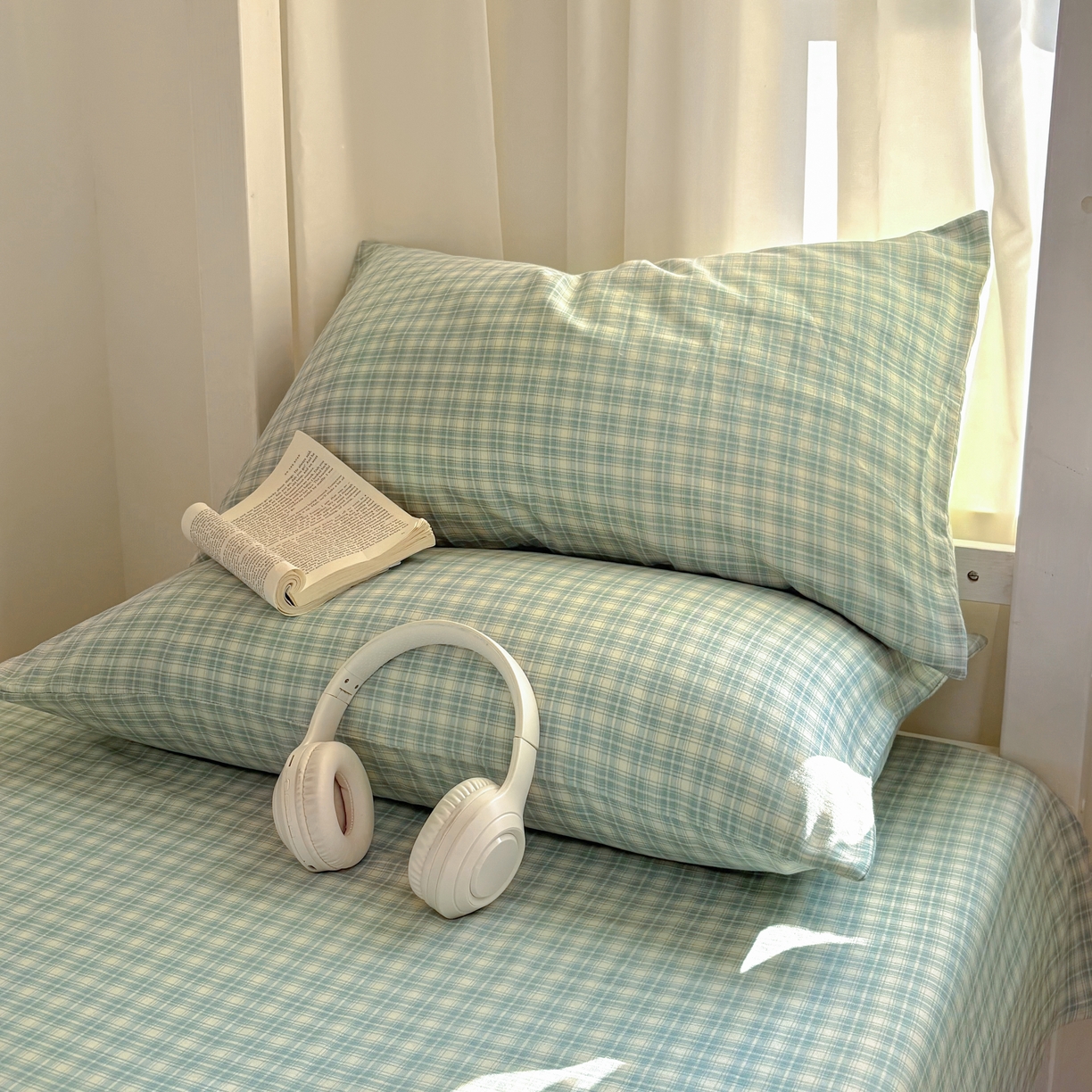 91家纺网 家纺一手货源 找家纺 百寐2025年全棉双层纱床单 薄荷苏打