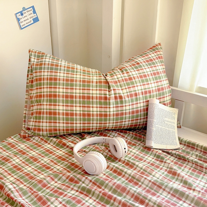 91家纺网 家纺一手货源 找家纺 （总）百寐2025新款全棉学生季宿舍格子简约床单0.9宿舍纯棉双层纱单床单