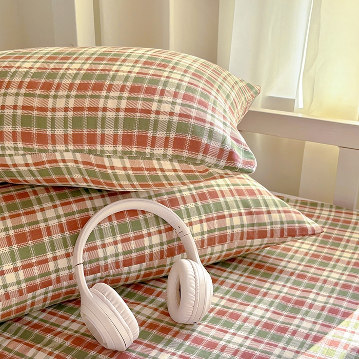 91家纺网 家纺一手货源 找家纺 （总）百寐2025新款全棉学生季宿舍格子简约床单0.9宿舍纯棉双层纱单床单