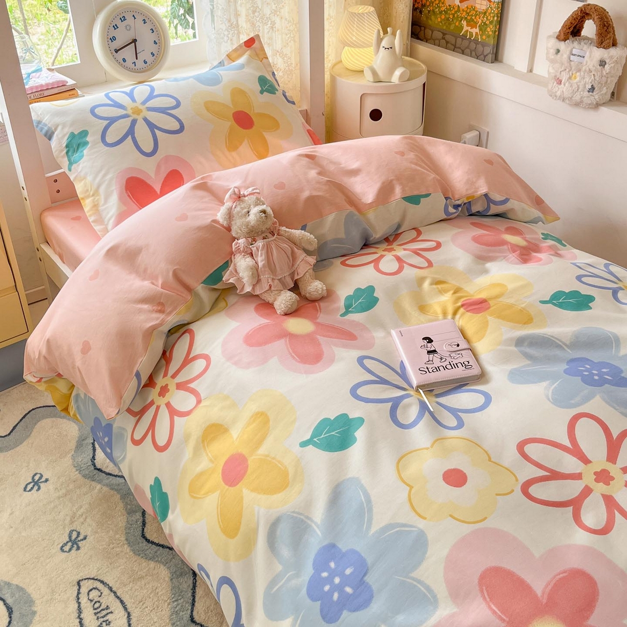 91家纺网 家纺一手货源 找家纺 涵宸家纺 2025新款学生图-全棉印花-ins印花三件套四件套 爱恋