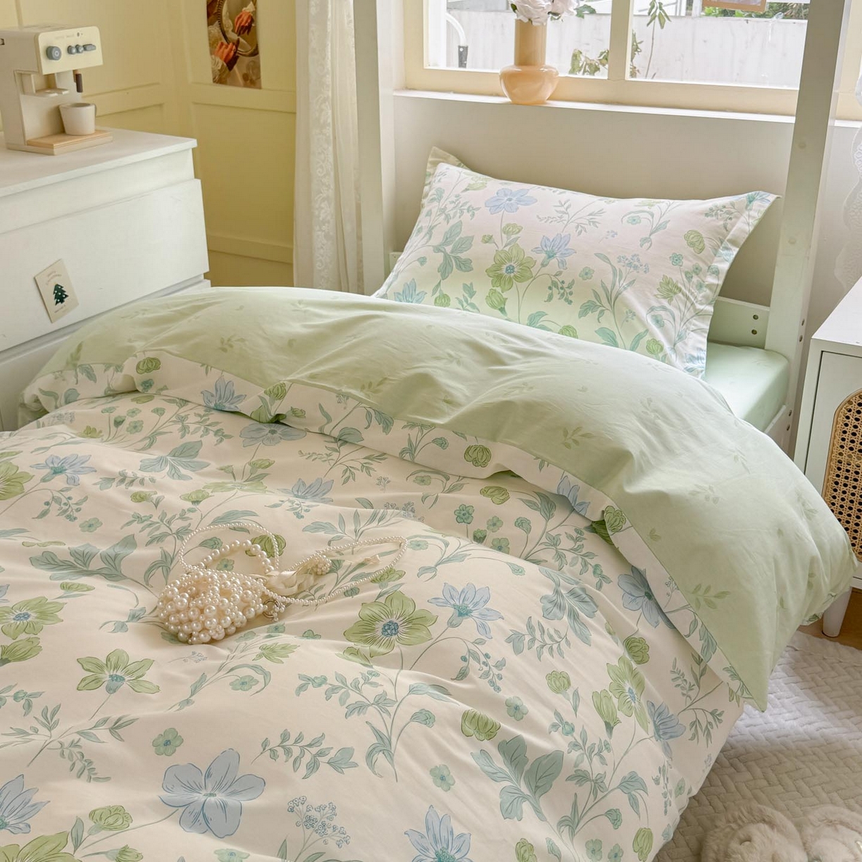 91家纺网 家纺一手货源 找家纺 涵宸家纺 2025新款学生图-全棉印花-ins印花三件套四件套 春水雨漫