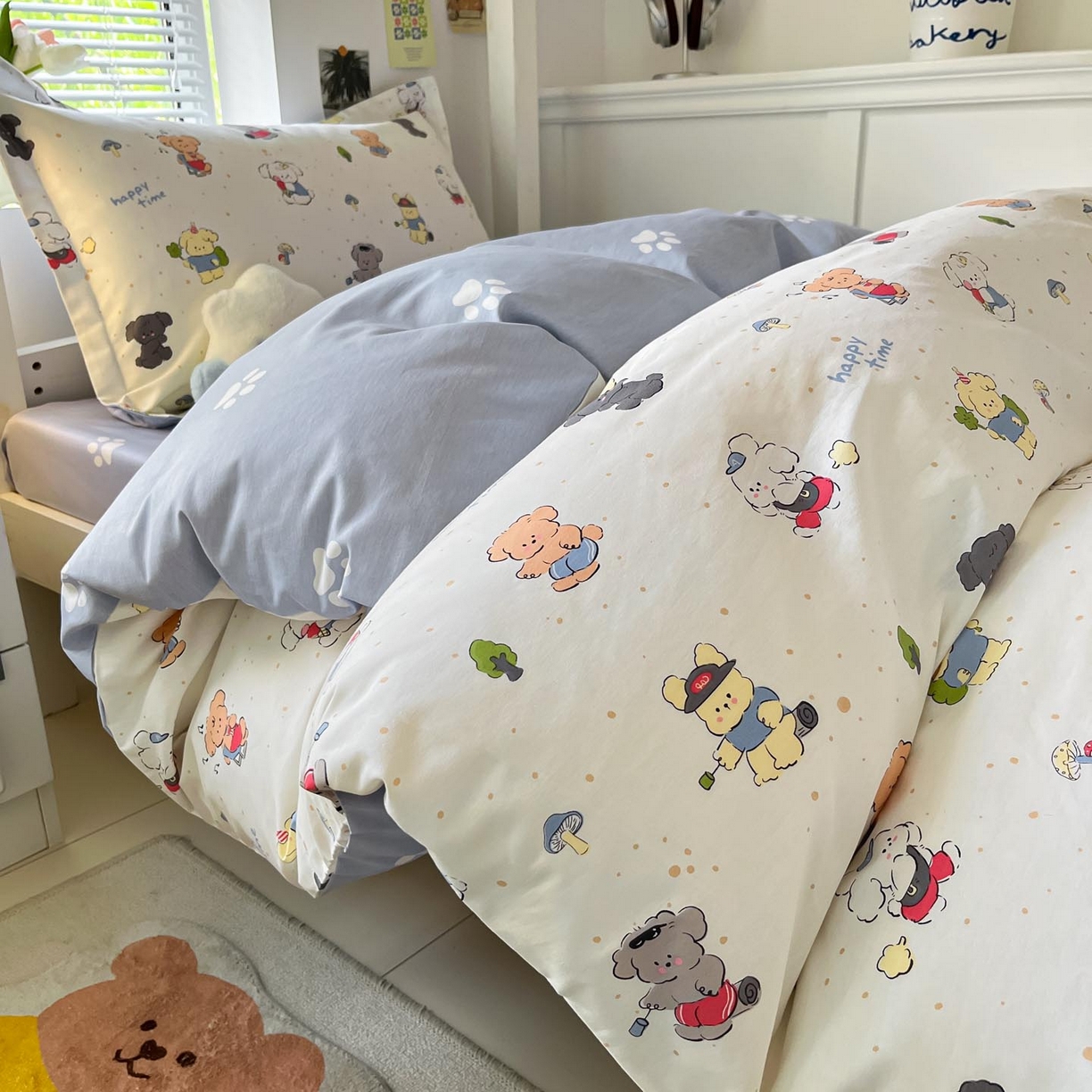 91家纺网 家纺一手货源 找家纺 涵宸家纺 2025新款学生图-全棉印花-ins印花三件套四件套 养乐多多