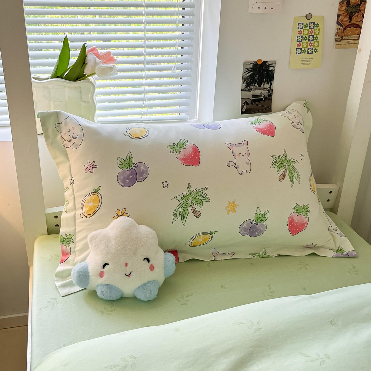 91家纺网 家纺一手货源 找家纺 涵宸家纺 2025新款学生图-全棉印花-ins印花三件套四件套 翠薇果