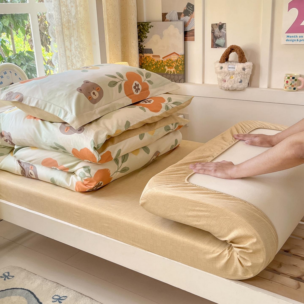 91家纺网 家纺一手货源 找家纺 涵宸家纺 2025新款学生图-全棉印花-ins印花三件套四件套 繁简