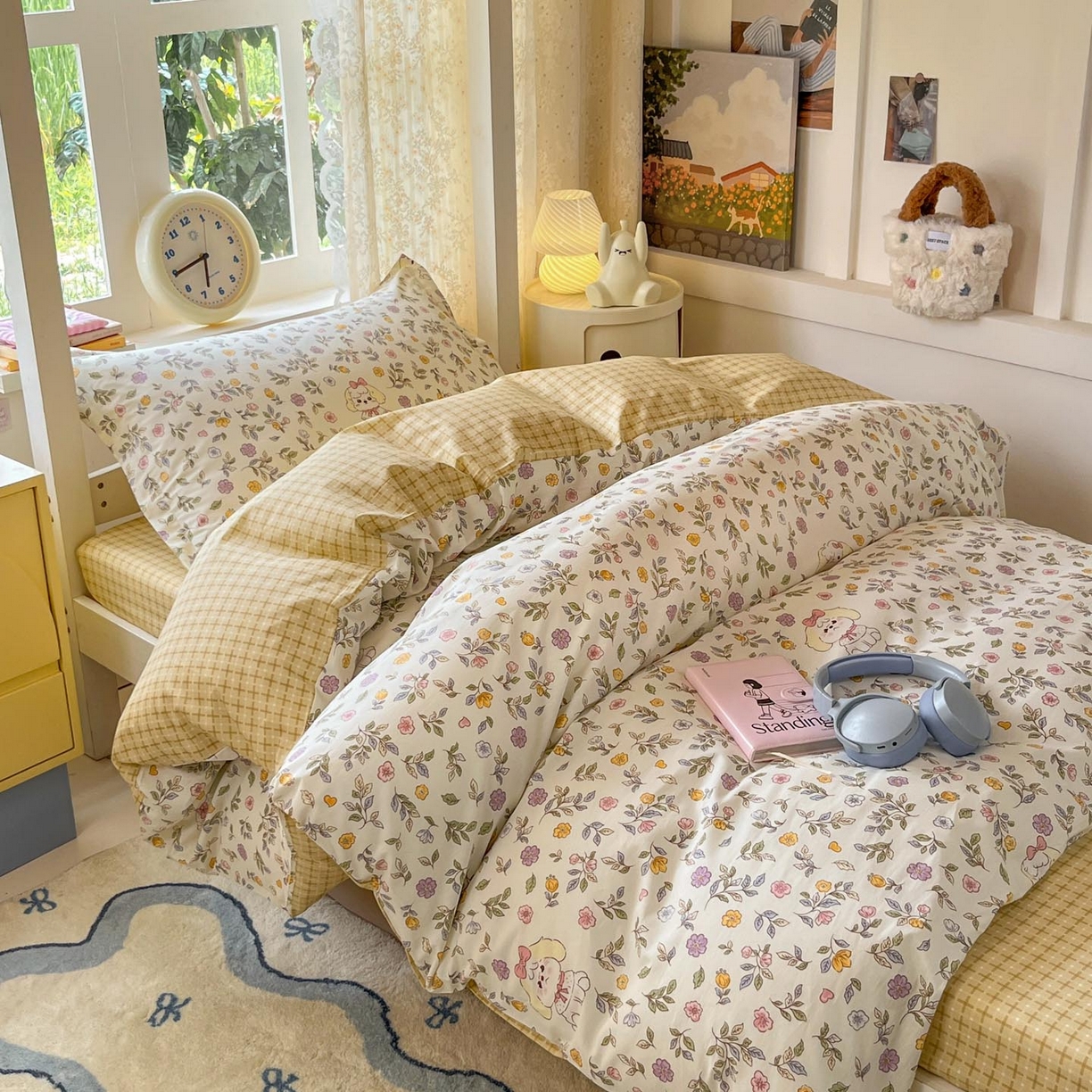 91家纺网 家纺一手货源 找家纺 涵宸家纺 2025新款学生图-全棉印花-ins印花三件套四件套 芳时甜心