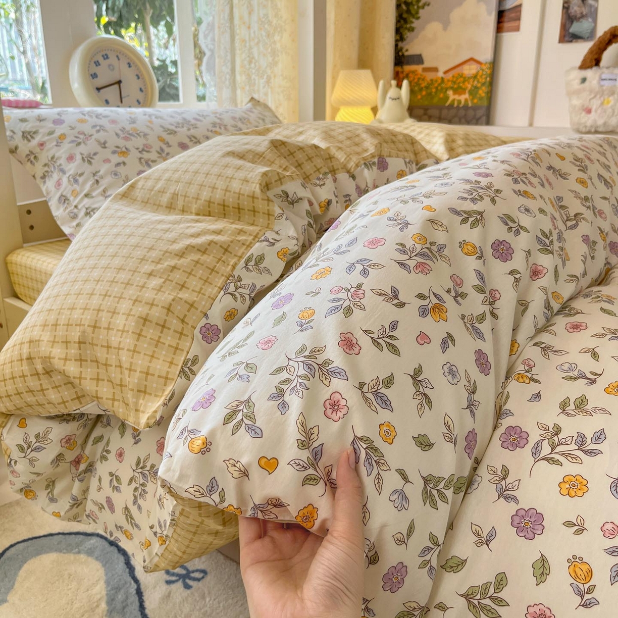 91家纺网 家纺一手货源 找家纺 涵宸家纺 2025新款学生图-全棉印花-ins印花三件套四件套 芳时甜心