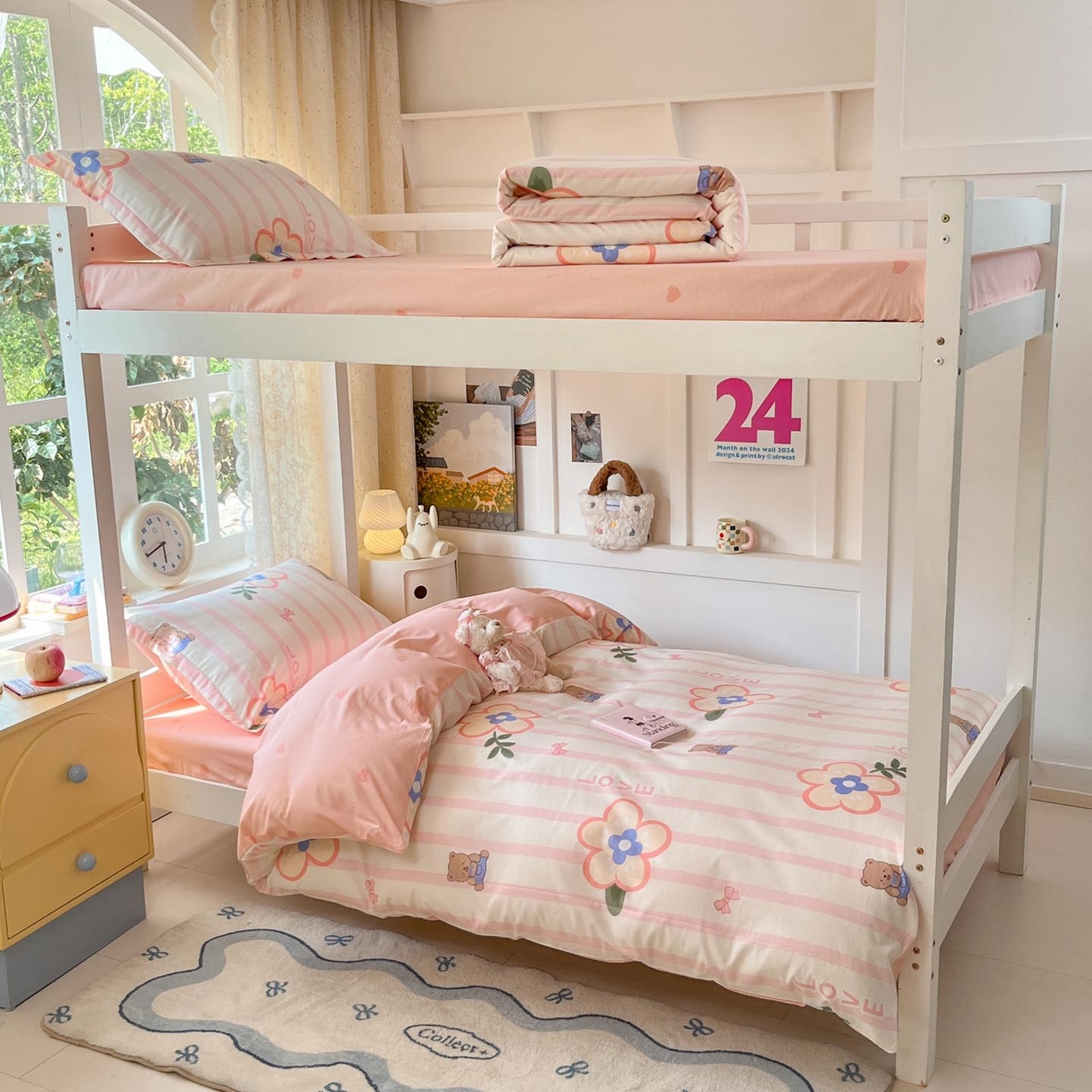 91家纺网 家纺一手货源 找家纺 涵宸家纺 2025新款学生图-全棉印花-ins印花三件套四件套 弗洛斯