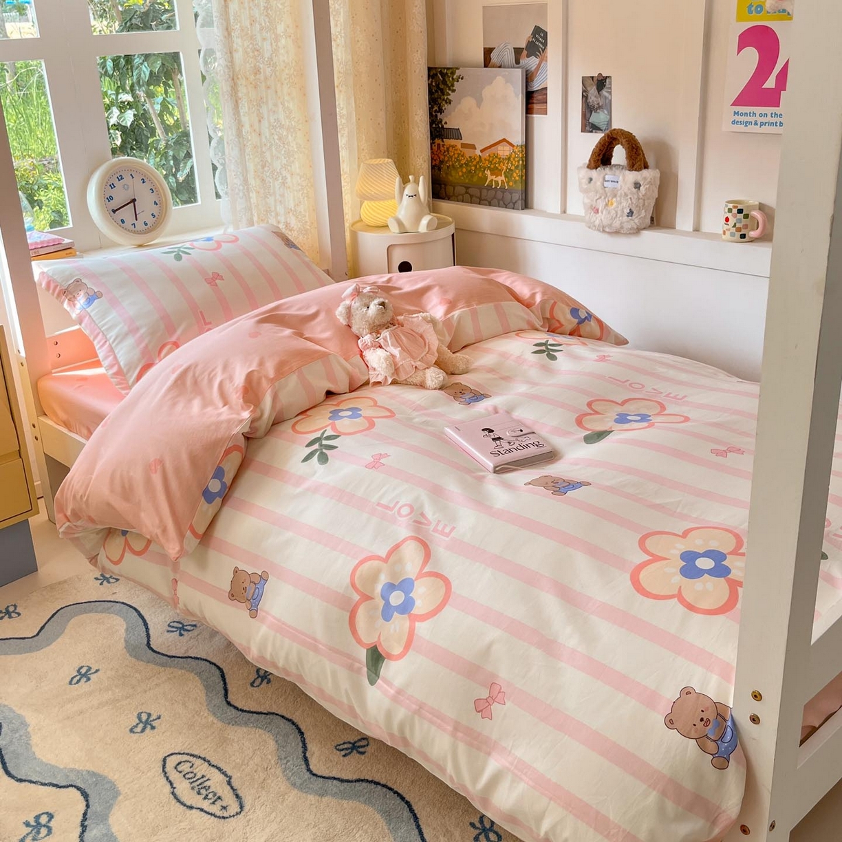 91家纺网 家纺一手货源 找家纺 涵宸家纺 2025新款学生图-全棉印花-ins印花三件套四件套 弗洛斯