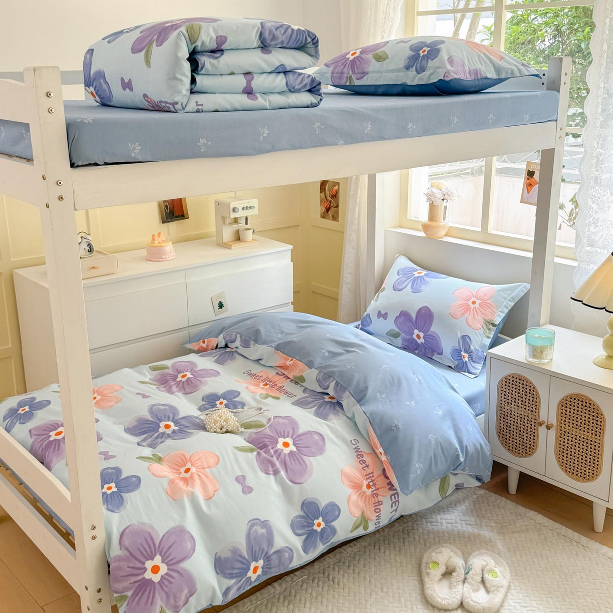 91家纺网 家纺一手货源 找家纺 涵宸家纺 2025新款学生图-全棉印花-ins印花三件套四件套 花季