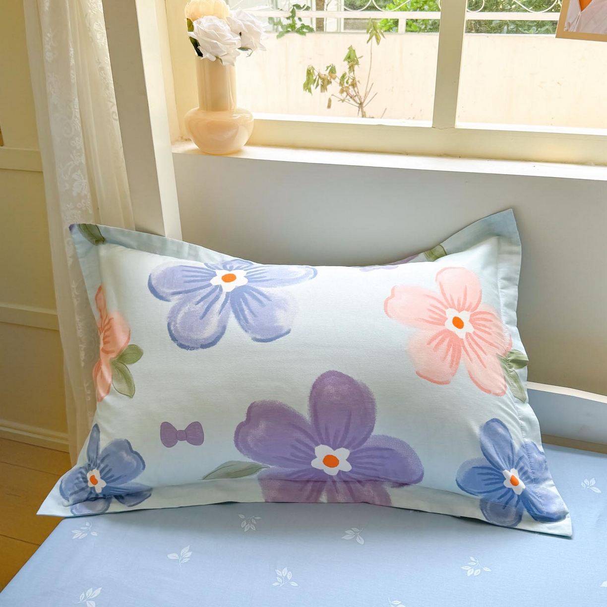 91家纺网 家纺一手货源 找家纺 涵宸家纺 2025新款学生图-全棉印花-ins印花三件套四件套 花季