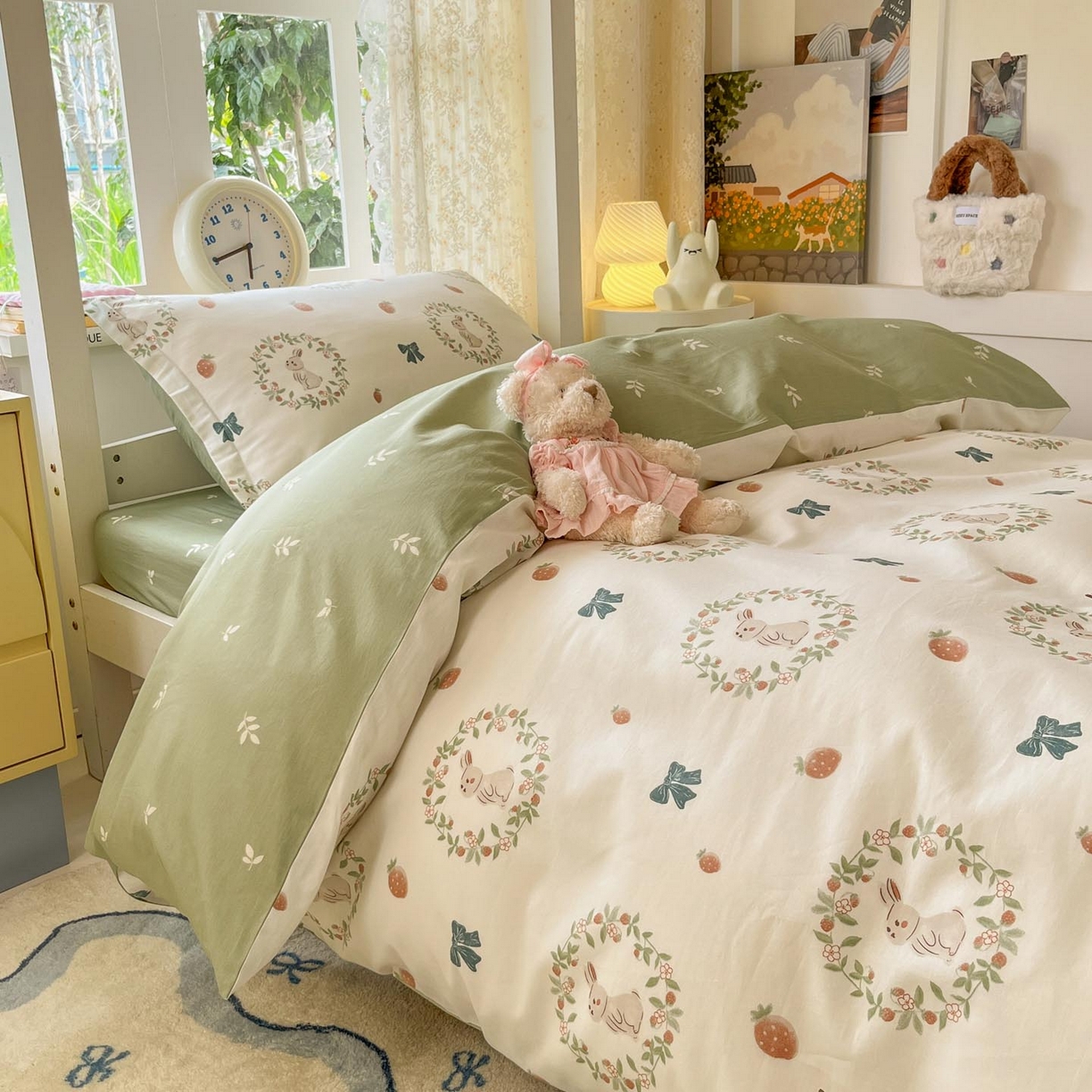 91家纺网 家纺一手货源 找家纺 涵宸家纺 2025新款学生图-全棉印花-ins印花三件套四件套 精灵乐园