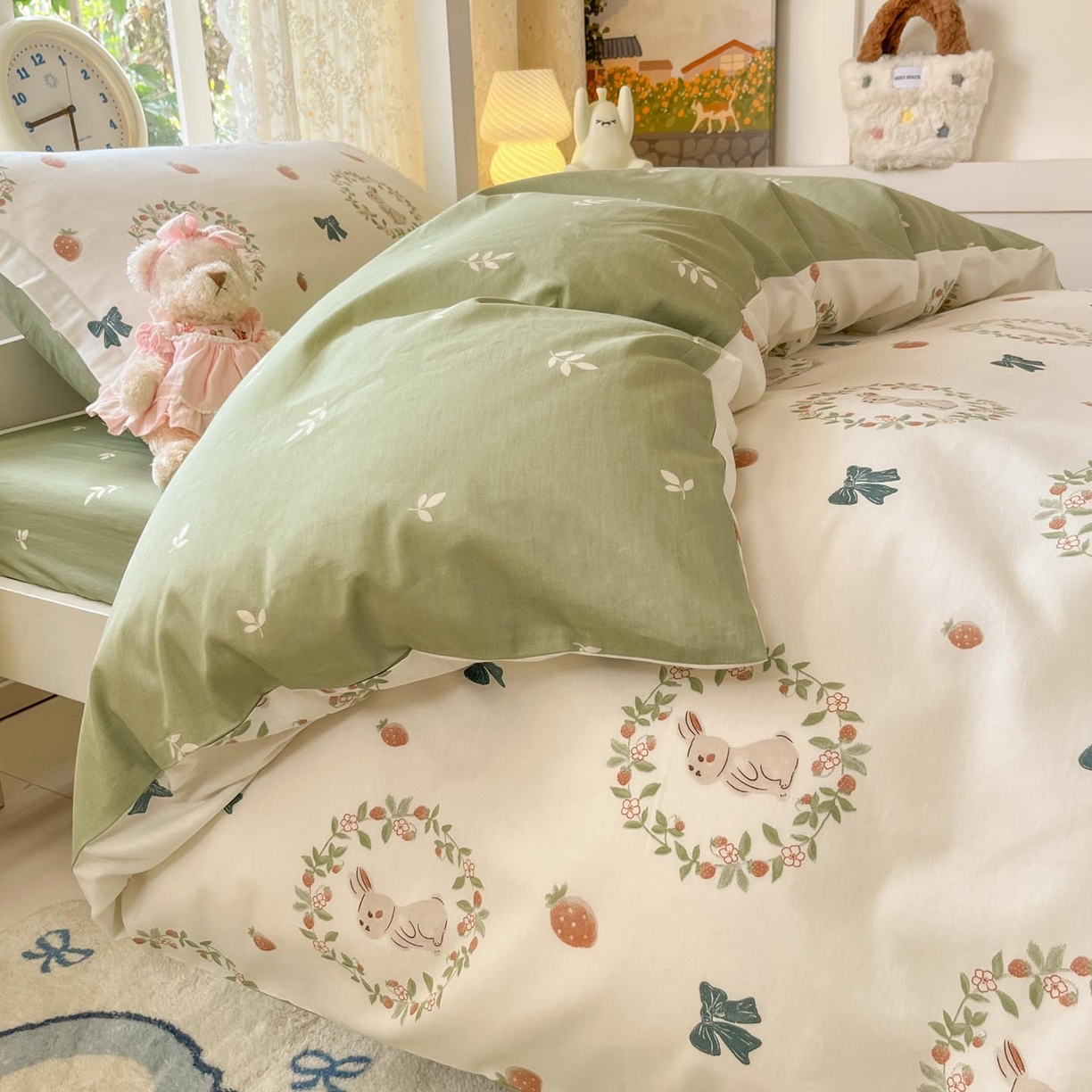 91家纺网 家纺一手货源 找家纺 涵宸家纺 2025新款学生图-全棉印花-ins印花三件套四件套 精灵乐园