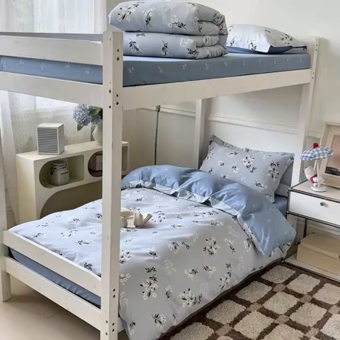 91家纺网 家纺一手货源 找家纺 涵宸家纺 2025新款学生图-全棉印花-ins印花三件套四件套 那年花开