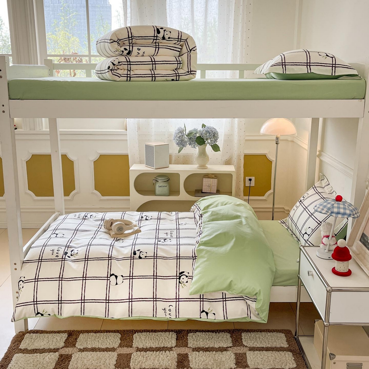 91家纺网 家纺一手货源 找家纺 涵宸家纺 2025新款学生图-全棉印花-ins印花三件套四件套 趣味熊猫