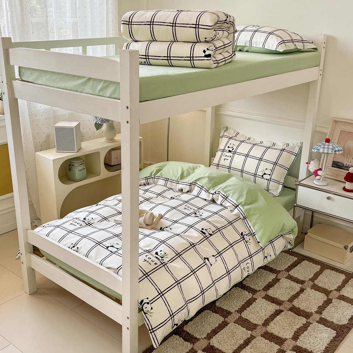 91家纺网 家纺一手货源 找家纺 涵宸家纺 2025新款学生图-全棉印花-ins印花三件套四件套 趣味熊猫