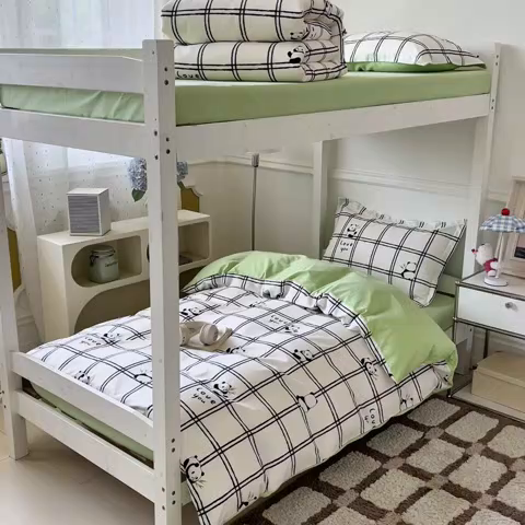 91家纺网 家纺一手货源 找家纺 涵宸家纺 2025新款学生图-全棉印花-ins印花三件套四件套 趣味熊猫