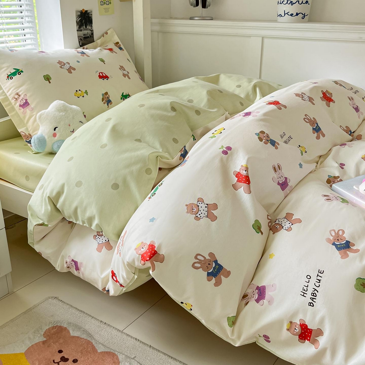 91家纺网 家纺一手货源 找家纺 涵宸家纺 2025新款学生图-全棉印花-ins印花三件套四件套 森岛精灵