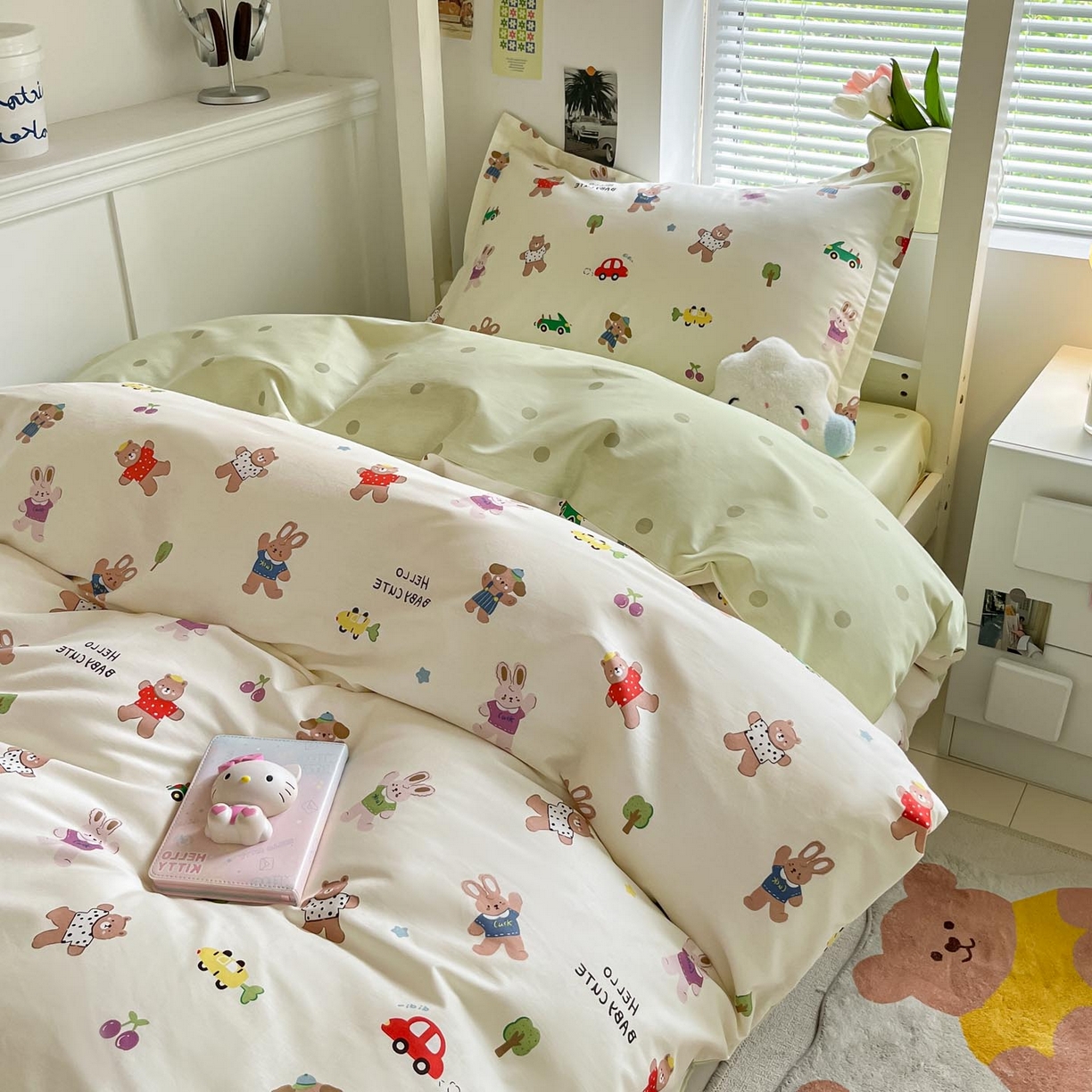 91家纺网 家纺一手货源 找家纺 涵宸家纺 2025新款学生图-全棉印花-ins印花三件套四件套 森岛精灵