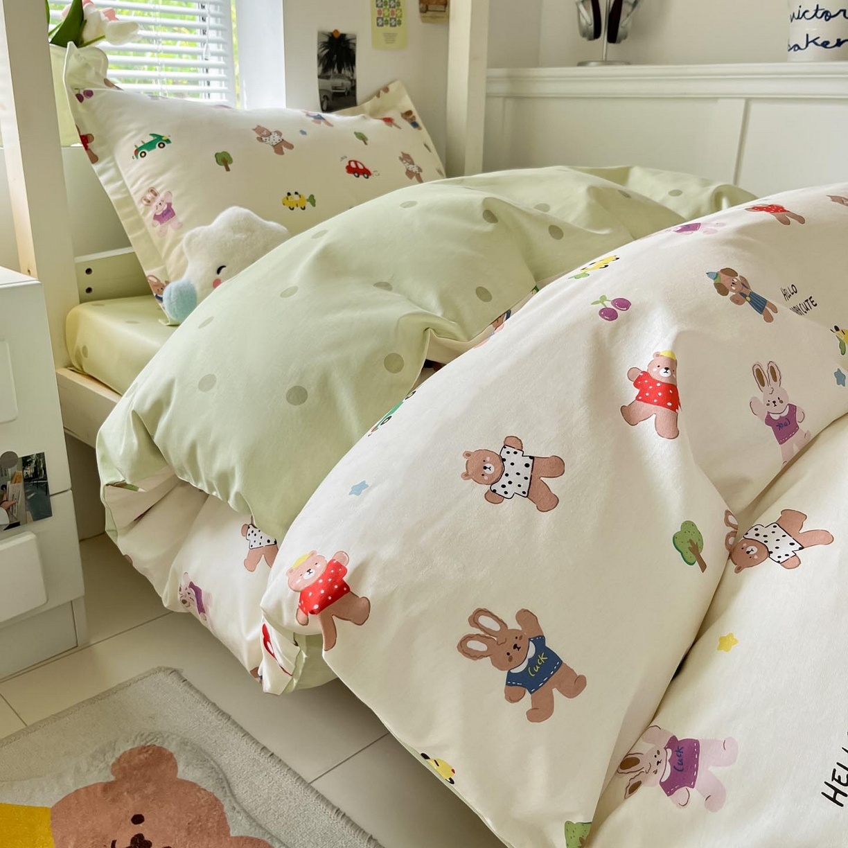 91家纺网 家纺一手货源 找家纺 涵宸家纺 2025新款学生图-全棉印花-ins印花三件套四件套 森岛精灵