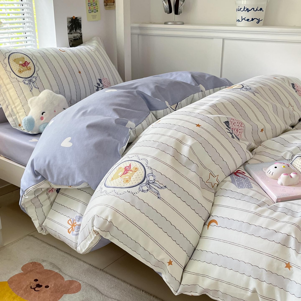 91家纺网 家纺一手货源 找家纺 涵宸家纺 2025新款学生图-全棉印花-ins印花三件套四件套 图蓝朵朵