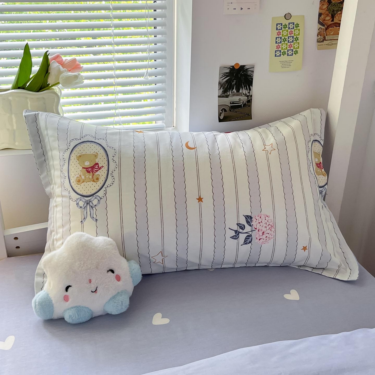 91家纺网 家纺一手货源 找家纺 涵宸家纺 2025新款学生图-全棉印花-ins印花三件套四件套 图蓝朵朵