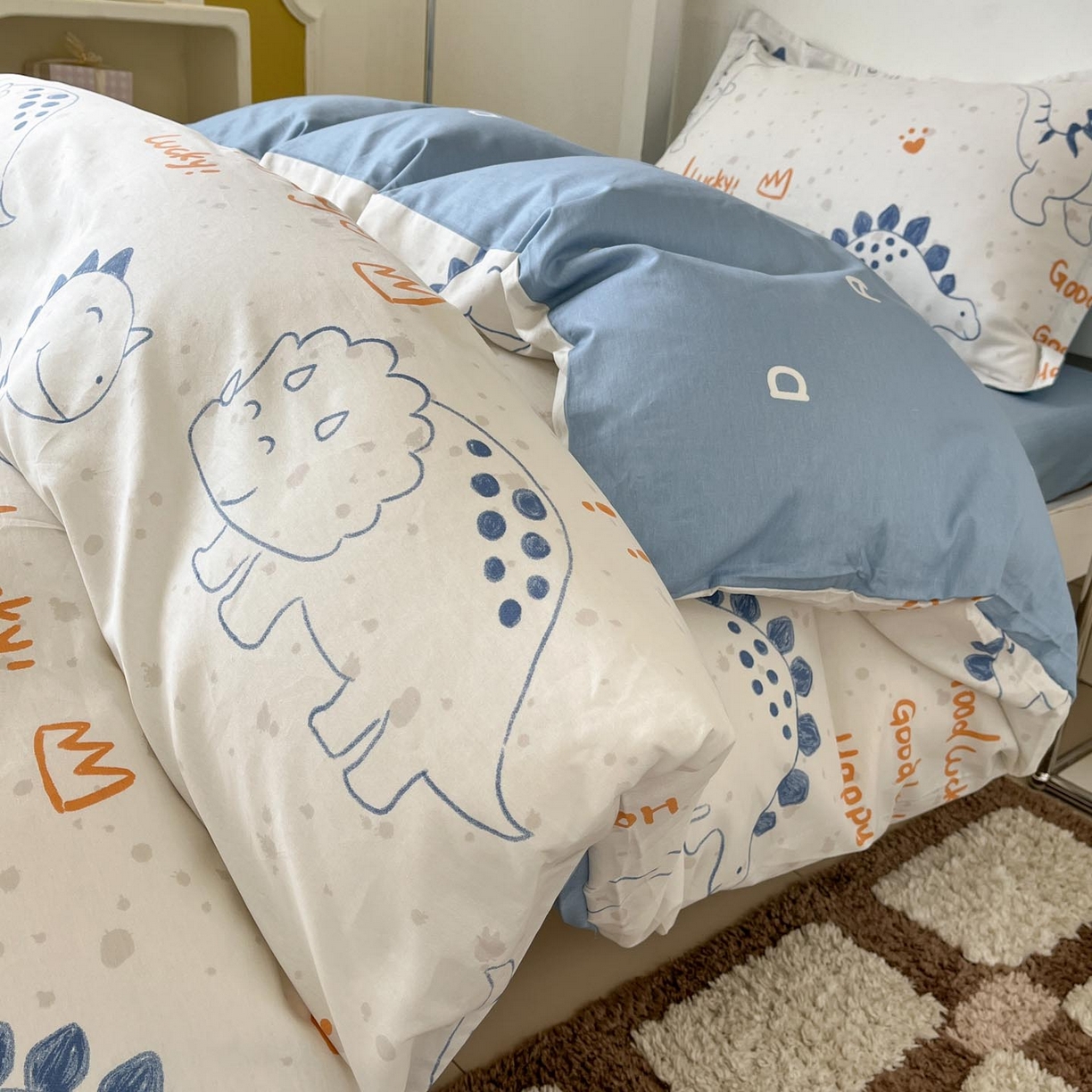 91家纺网 家纺一手货源 找家纺 涵宸家纺 2025新款学生图-全棉印花-ins印花三件套四件套 星球龙