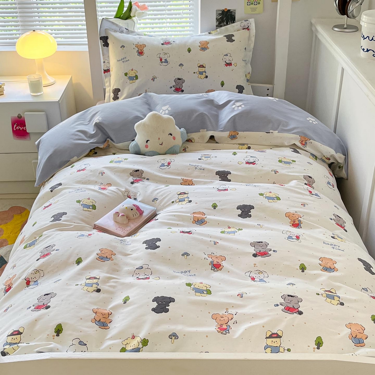 91家纺网 家纺一手货源 找家纺 涵宸家纺 2025新款学生图-全棉印花-ins印花三件套四件套 养乐多多