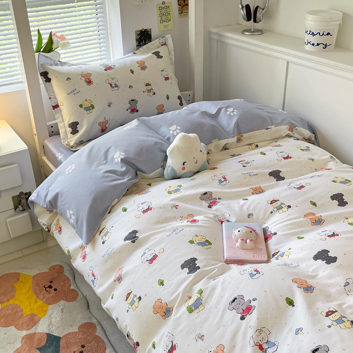 91家纺网 家纺一手货源 找家纺 涵宸家纺 2025新款学生图-全棉印花-ins印花三件套四件套 养乐多多