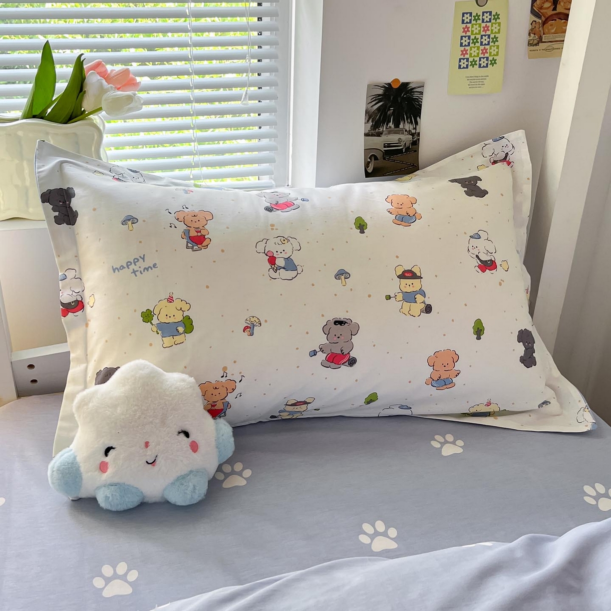 91家纺网 家纺一手货源 找家纺 涵宸家纺 2025新款学生图-全棉印花-ins印花三件套四件套 养乐多多