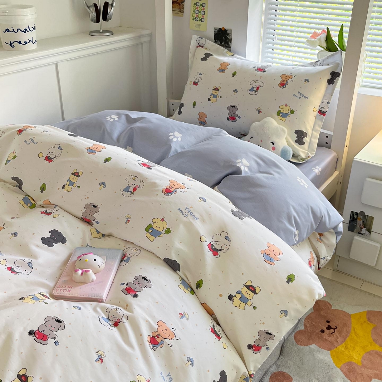 91家纺网 家纺一手货源 找家纺 涵宸家纺 2025新款学生图-全棉印花-ins印花三件套四件套 养乐多多