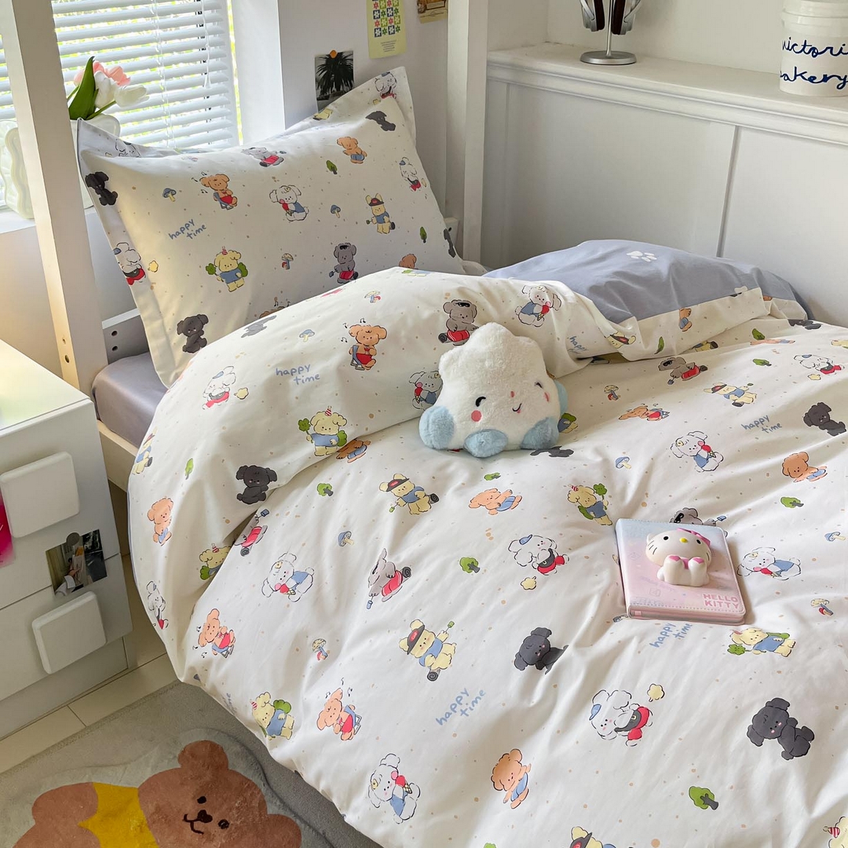 91家纺网 家纺一手货源 找家纺 涵宸家纺 2025新款学生图-全棉印花-ins印花三件套四件套 养乐多多