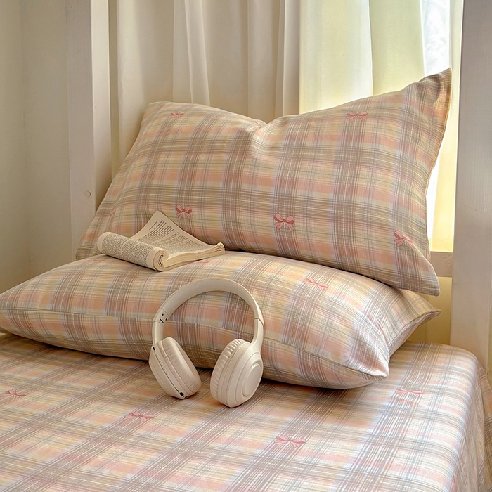 91家纺网 家纺一手货源 找家纺 百寐2025年全棉双层纱枕套 甜心结