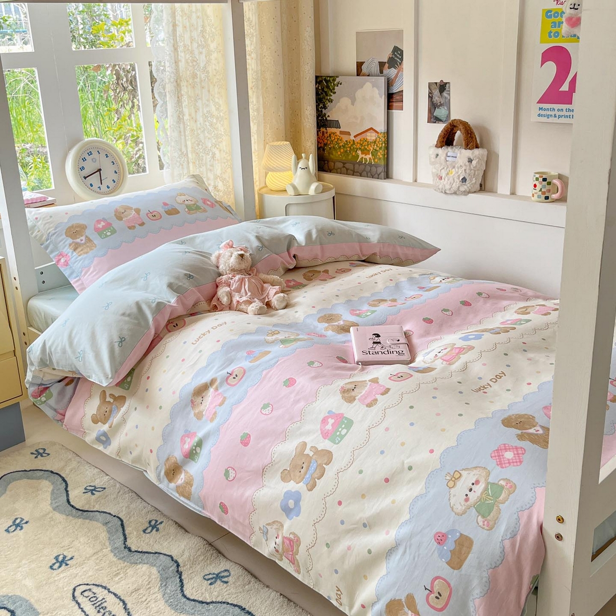 91家纺网 家纺一手货源 找家纺 （总）涵宸家纺 2025新款学生图-全棉印花-甜系三件套四件套