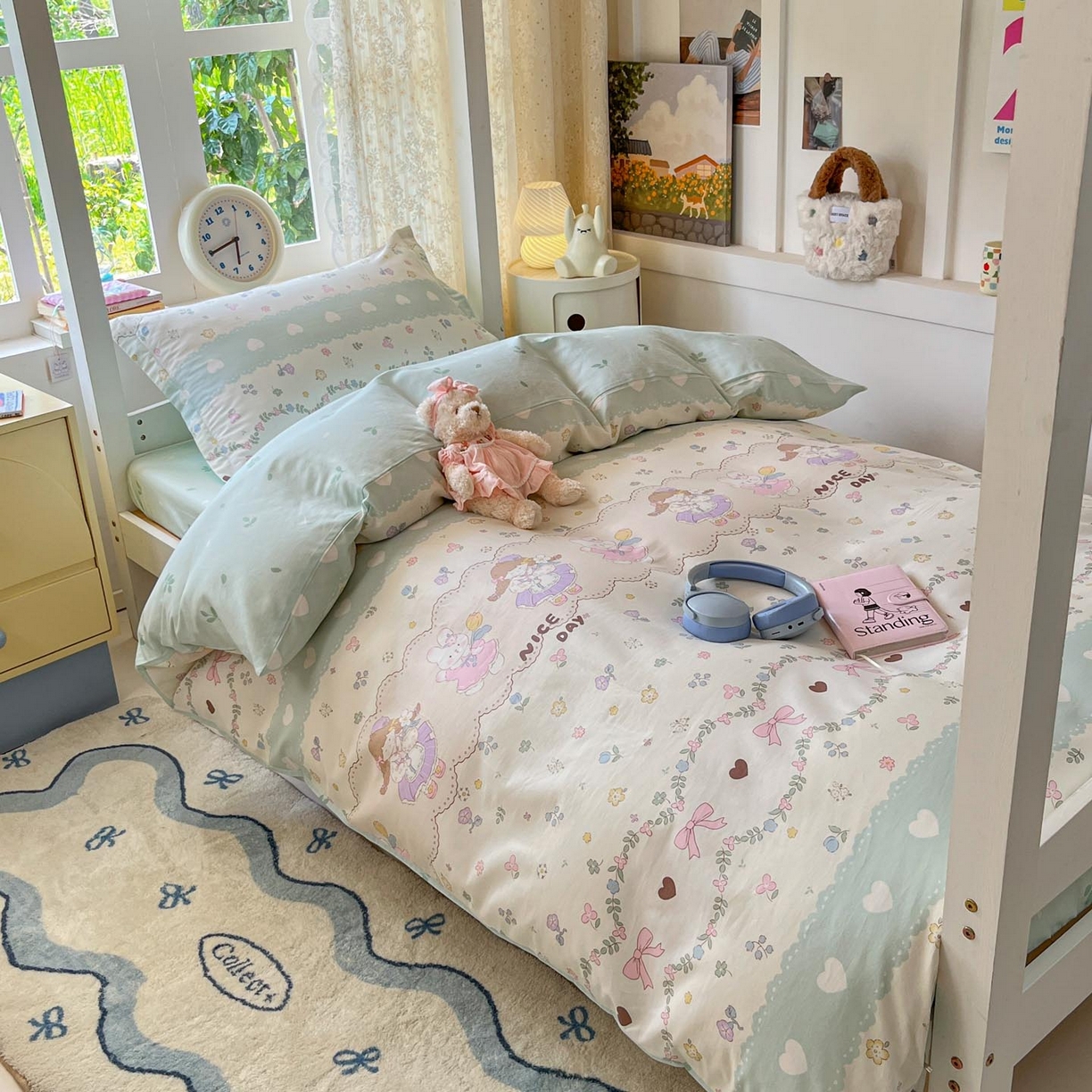 91家纺网 家纺一手货源 找家纺 （总）涵宸家纺 2025新款学生图-全棉印花-甜系三件套四件套