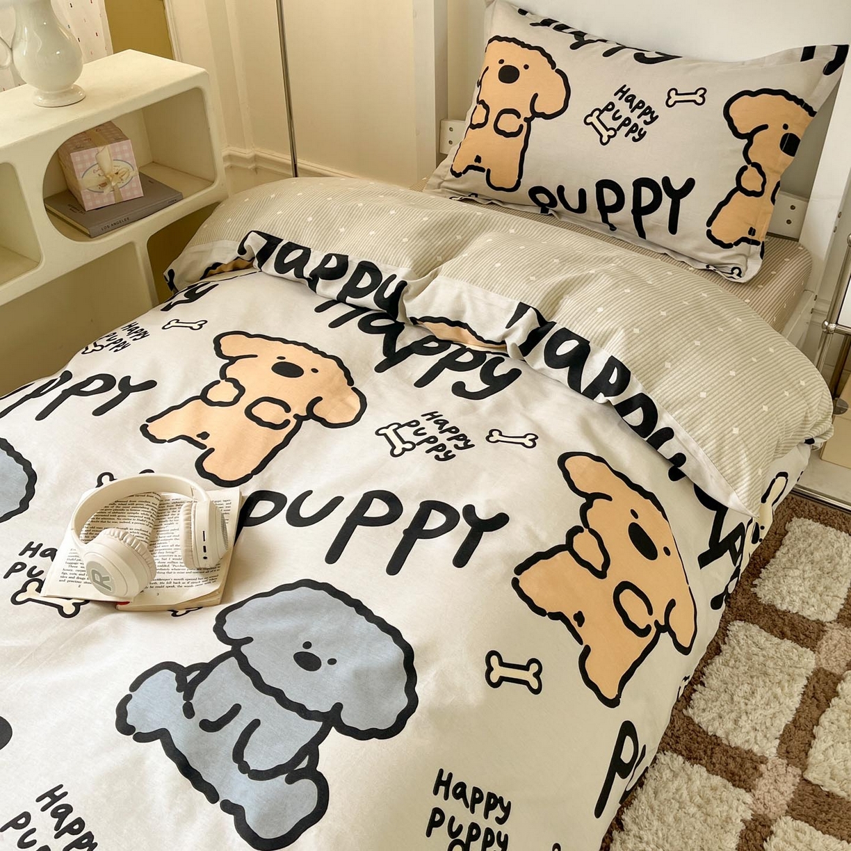 91家纺网 家纺一手货源 找家纺 （总）涵宸家纺 2025新款学生图-全棉印花-甜系三件套四件套