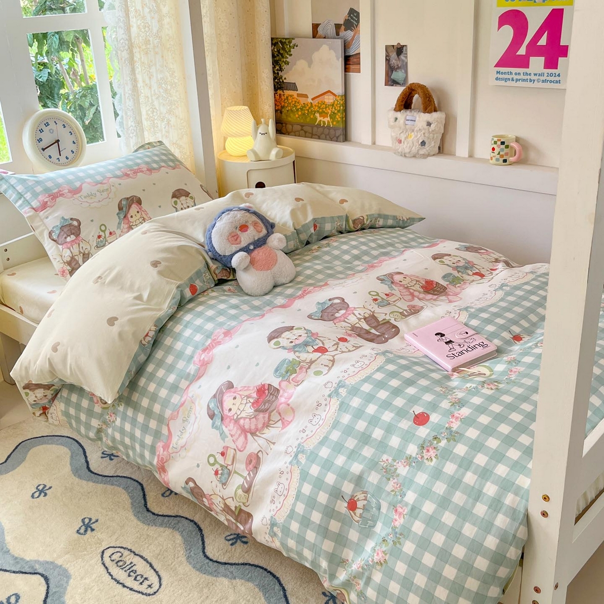 91家纺网 家纺一手货源 找家纺 （总）涵宸家纺 2025新款学生图-全棉印花-甜系三件套四件套