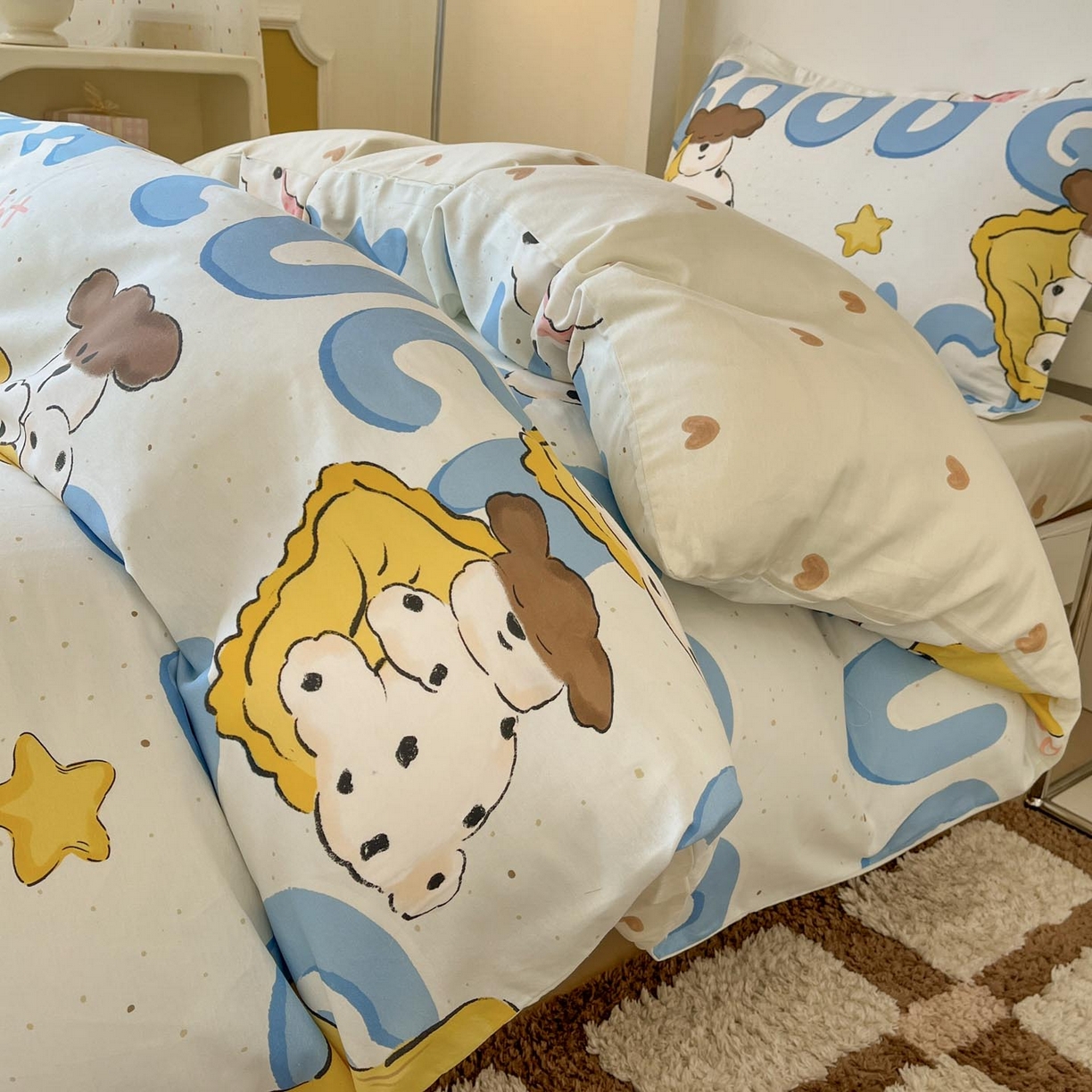 91家纺网 家纺一手货源 找家纺 （总）涵宸家纺 2025新款学生图-全棉印花-甜系三件套四件套