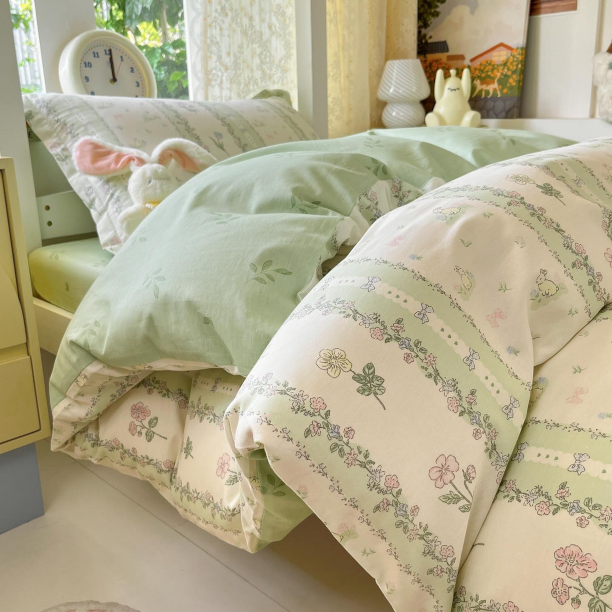 91家纺网 家纺一手货源 找家纺 （总）涵宸家纺 2025新款学生图-全棉印花-甜系三件套四件套