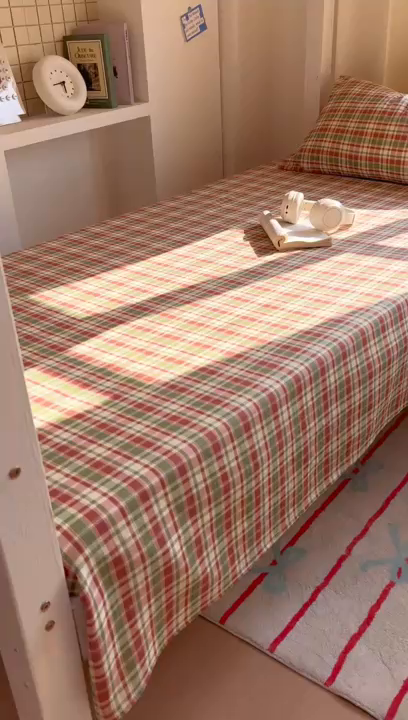 91家纺网 家纺一手货源 找家纺 （总）百寐2025新款全棉学生季简约格子宿舍枕套40×60/48×74/50×80双层纱枕芯保护套