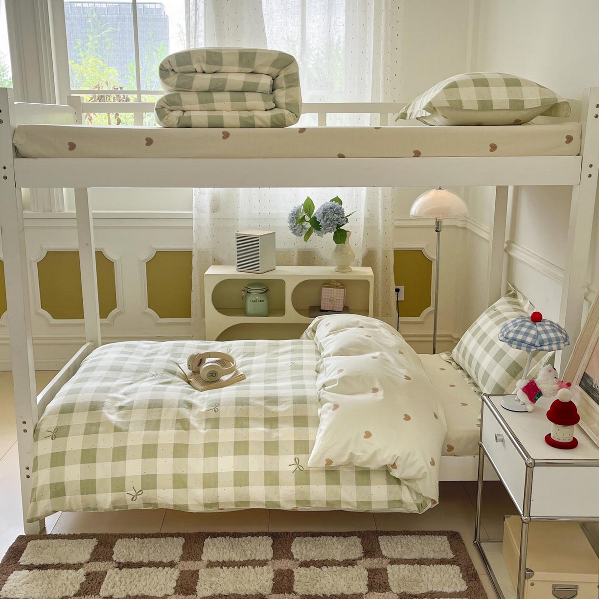 91家纺网 家纺一手货源 找家纺 涵宸家纺 2025新款学生图-全棉印花-甜系三件套四件套 A芥绿结