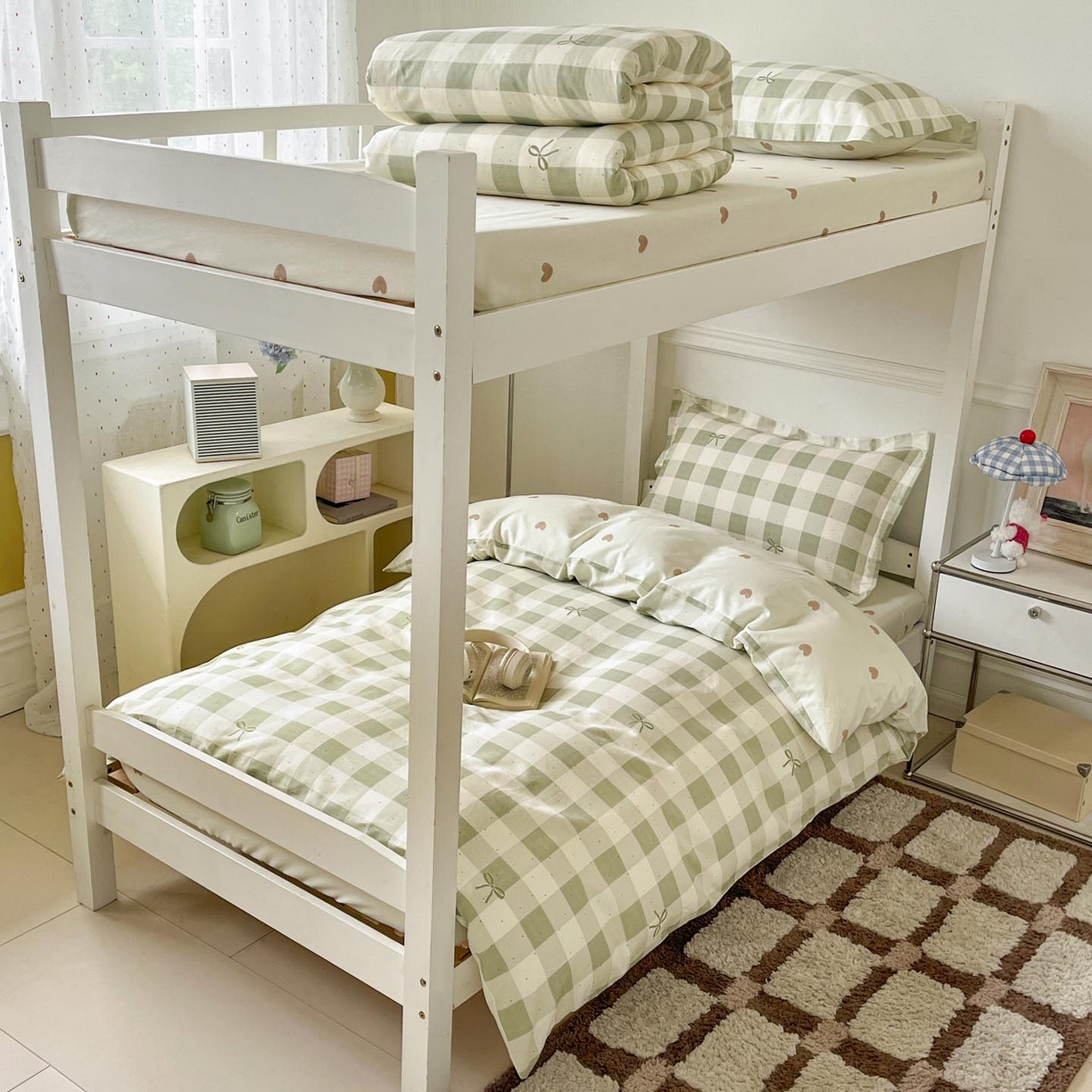 91家纺网 家纺一手货源 找家纺 涵宸家纺 2025新款学生图-全棉印花-甜系三件套四件套 A芥绿结