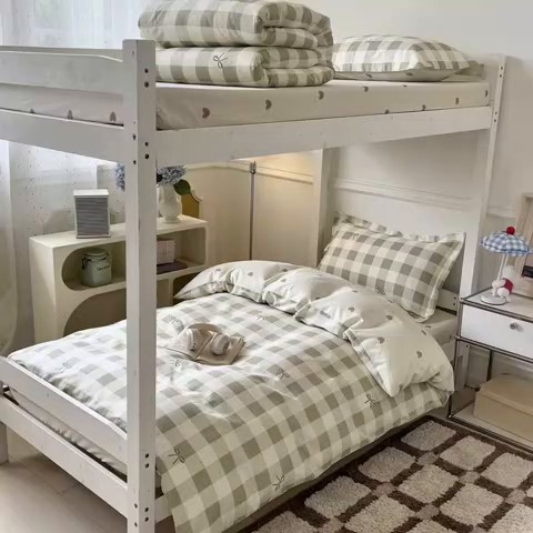 91家纺网 家纺一手货源 找家纺 涵宸家纺 2025新款学生图-全棉印花-甜系三件套四件套 A芥绿结