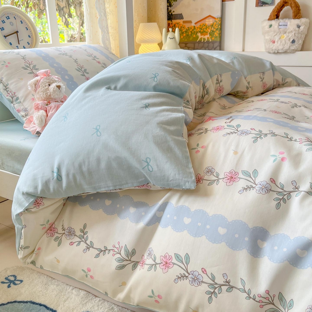 91家纺网 家纺一手货源 找家纺 涵宸家纺 2025新款学生图-全棉印花-甜系三件套四件套 A静享时光